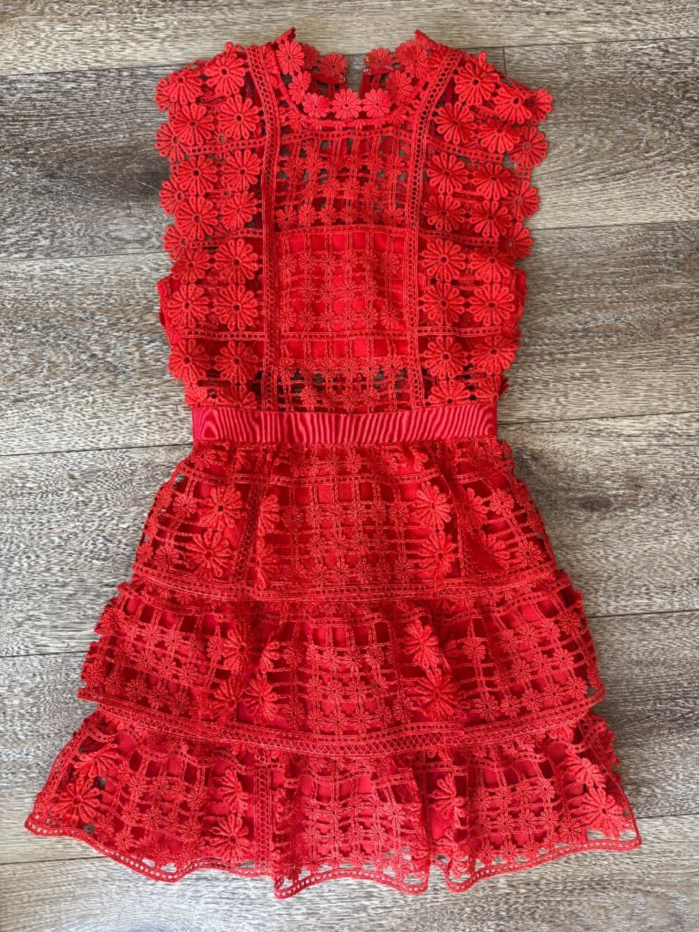 Self-Portrait Floral Lattice Lace Fit-&-Flare Dress